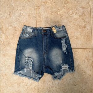 Vibrant Blue Distressed Jean Shorts